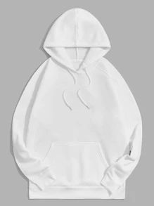 Men Kangaroo Pocket Drawstring Thermal Hoodie - White - View 1