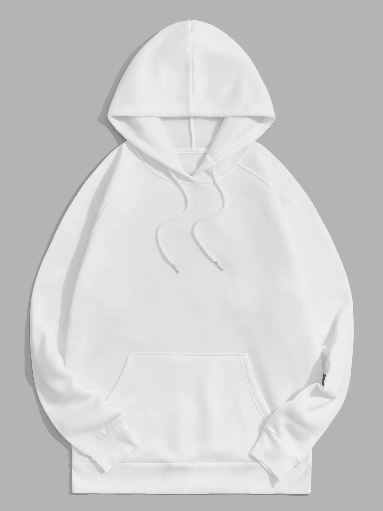 Men Kangaroo Pocket Drawstring Thermal Hoodie - White - View 1