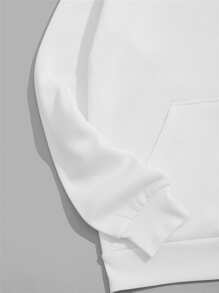 Men Kangaroo Pocket Drawstring Thermal Hoodie - White - View 3