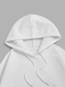 Men Kangaroo Pocket Drawstring Thermal Hoodie - White - View 4