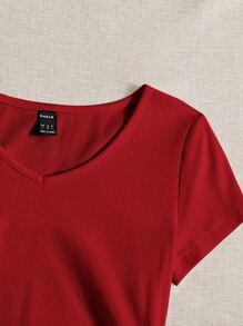 Muchica V-neck Drawstring Ruched Side Dress - Red - View 4
