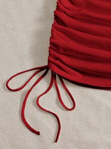 Muchica V-neck Drawstring Ruched Side Dress - Red - View 5