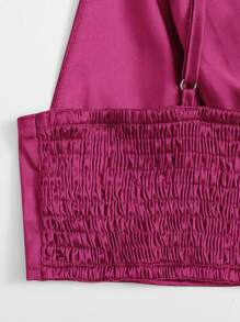SHEIN ICON Shirred Back Satin Bralet Top - Red Violet - View 3