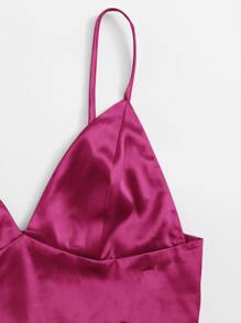 SHEIN ICON Shirred Back Satin Bralet Top - Red Violet - View 5