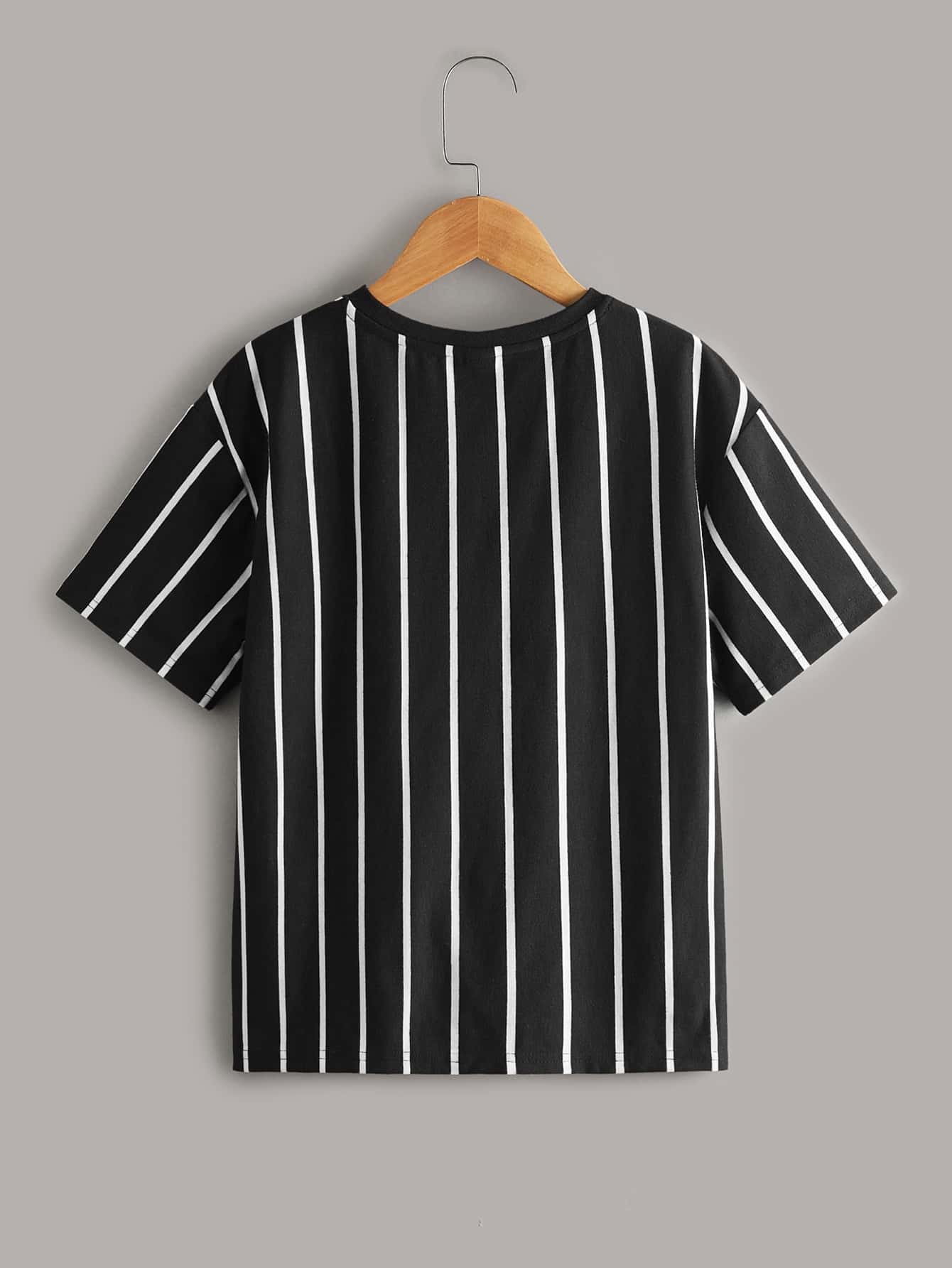 T-shirt Pour Garçon De Tweed 2 Pièces À Épaules Tombantes, Avec Lettres Et Rayures 5