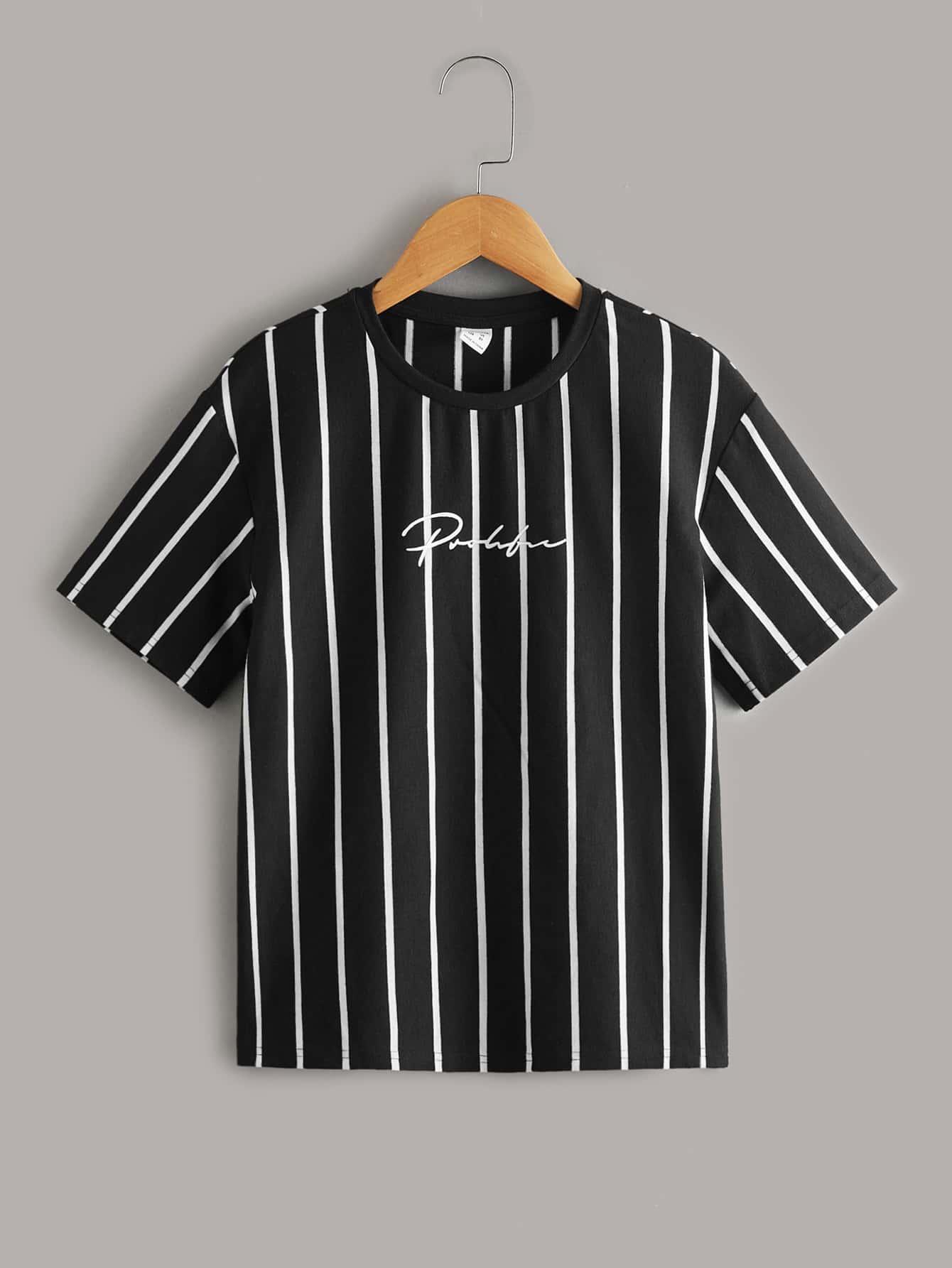 T-shirt Pour Garçon De Tweed 2 Pièces À Épaules Tombantes, Avec Lettres Et Rayures 6