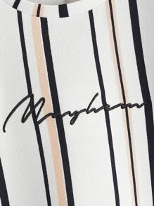 SHEIN Striped & Letter Printed Short Sleeve T-Shirt For Tween Boys, Casual Wear For Summer - Multicolor - View 3