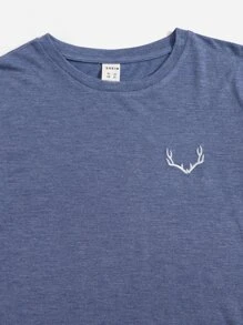 SHEIN 男孩鹿角刺繡T恤和前打結短褲 - 霧霾藍 - 查看 3