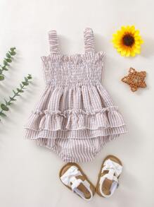 Baby Girl Striped Shirred Ruffle Trim Cami Bodysuit - Multicolor - View 2