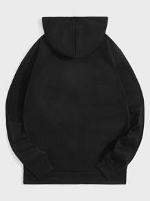 男士袋鼠口袋抽繩保暖連帽衫 - 黑色 - 查看 2