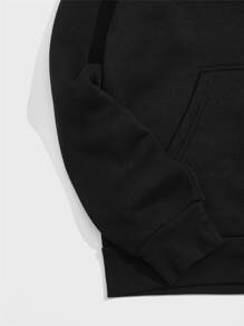 男士袋鼠口袋抽繩保暖連帽衫 - 黑色 - 查看 3