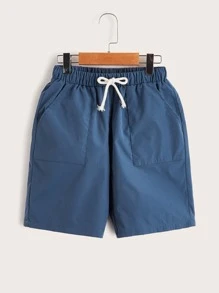 SHEIN Boys Drawstring Waist Slant Pocket Shorts - Blue - View 1