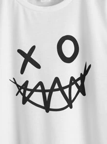 SHEIN Tween Boys 2 Packs Cartoon Face Print Tee - Black and White - View 8