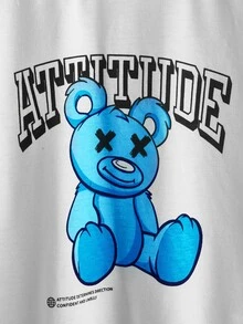 SHEIN Boys Letter & Cartoon Graphic Tee - White - View 4