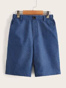 SHEIN Boys Solid Bermuda Shorts - Blue - View 1