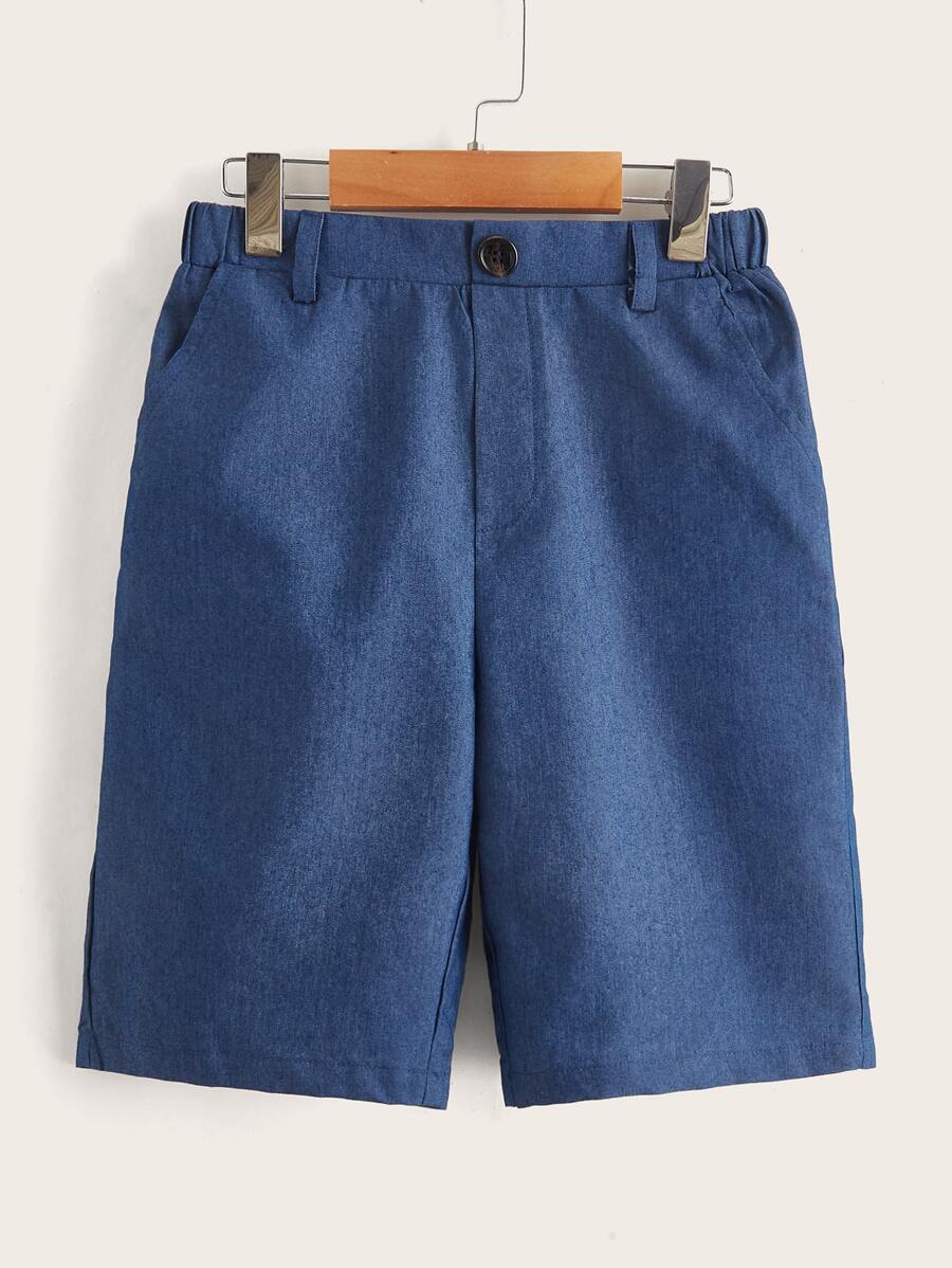 SHEIN Boys Solid Bermuda Shorts - Blue - View 1