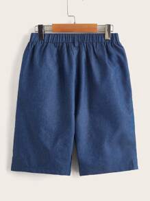 SHEIN Boys Solid Bermuda Shorts - Blue - View 2