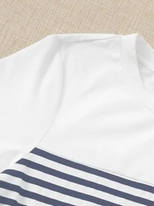 SHEIN EZwear Striped Bodycon Dress - Blue and White - View 4