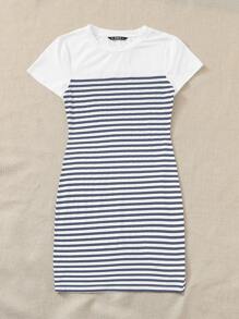 SHEIN EZwear Striped Bodycon Dress - Blue and White - View 5