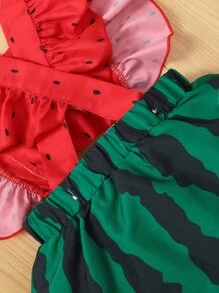 Baby Girl Watermelon Print Ruffle Trim Combo Bodysuit Dress & Headband - Multicolor - View 4
