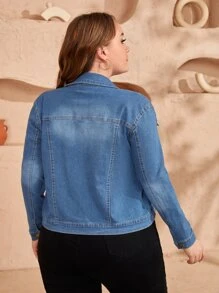 Cazadora mezclilla con bolsillo con solapa - Azul lavado medio - Ver 2