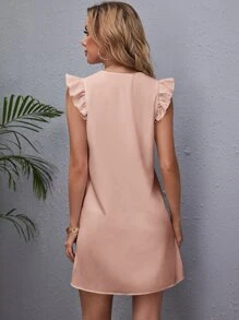 SHEIN Clasi Đầm Xù màu trơn Dễ thương - Màu Hồng  San hô - Xem 2