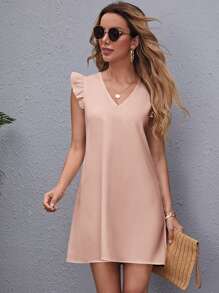 SHEIN Clasi Đầm Xù màu trơn Dễ thương - Màu Hồng  San hô - Xem 5