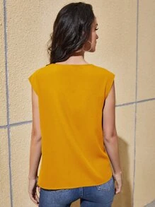 SHEIN Clasi Solid Cowl Collar Blouse,Sleeveless Tops - Mustard Yellow - View 2