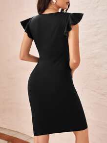 SHEIN Clasi Surplice Neck Ruffle Trim Bodycon Dress,Tea Party Dress,Summer Dresses For Women