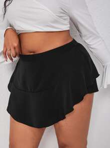 SHEIN SXY Quần Short kích thước lớn Viên lá sen màu trơn Giải trí - màu đen - Xem 1