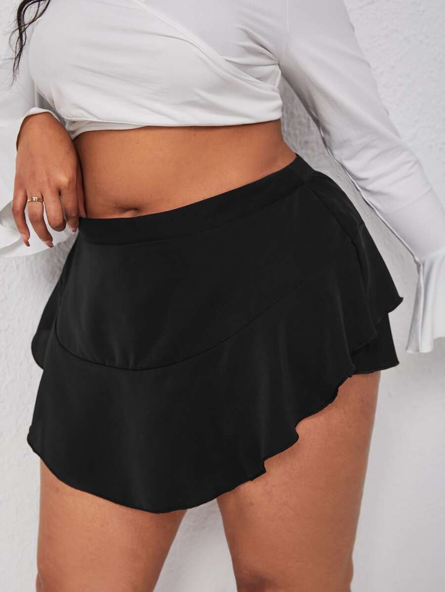 SHEIN SXY Quần Short kích thước lớn Viên lá sen màu trơn Giải trí - màu đen - Xem 1