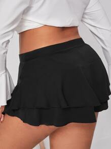 SHEIN SXY Quần Short kích thước lớn Viên lá sen màu trơn Giải trí - màu đen - Xem 2