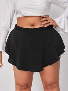 SHEIN SXY Quần Short kích thước lớn Viên lá sen màu trơn Giải trí - màu đen - Xem 3