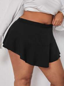 SHEIN SXY Quần Short kích thước lớn Viên lá sen màu trơn Giải trí - màu đen - Xem 5