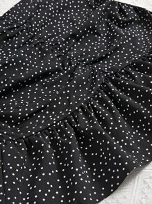 Breezaya Polka Dot Puff Sleeve Shirred Tie Back Top & Ruffle Hem Skirt - Black - View 6