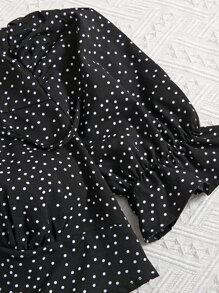 Breezaya Polka Dot Puff Sleeve Shirred Tie Back Top & Ruffle Hem Skirt - Black - View 7