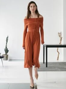 MOTF PREMIUM Đầm Đã thu thập Off Shoulder - Màu Cam cháy - Xem 1