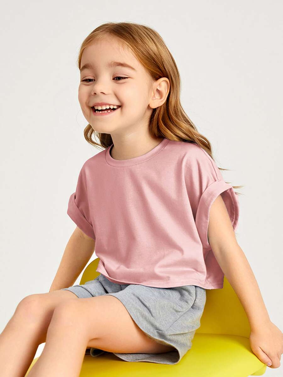 SHEIN Tops con gái lớn màu trơn Giải trí - Bụi hồng - Xem 1