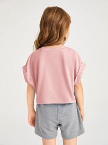 SHEIN Tops con gái lớn màu trơn Giải trí - Bụi hồng - Xem 2