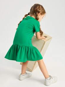 SHEIN Niñitas Vestido unicolor bajo con fruncido - Verde - Ver 2