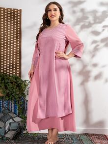 Plus Striped Knot Side Dress - Pink - View 3