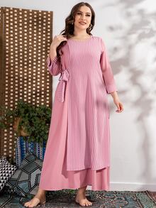 Plus Striped Knot Side Dress - Pink - View 5