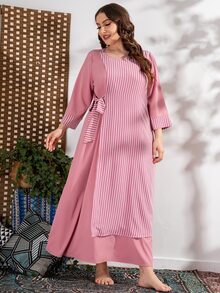 Plus Striped Knot Side Dress - Pink - View 6