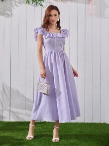 Mulvari Vestido sisa con fruncido de rayas - Lila Púrpura - Ver 1