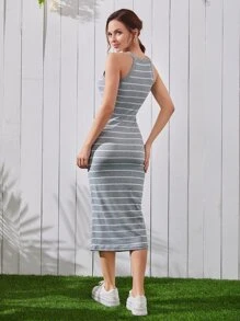 Mulvari 羅紋針織條紋包臀洋裝 - 灰色 - 查看 2