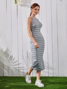 Mulvari 羅紋針織條紋包臀洋裝 - 灰色 - 查看 4