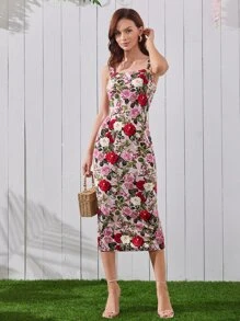 Mulvari Floral Print Slit Back Cami Dress - Multicolor - View 1