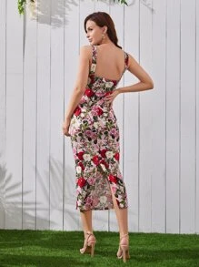 Mulvari Floral Print Slit Back Cami Dress - Multicolor - View 2