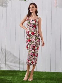 Mulvari Floral Print Slit Back Cami Dress - Multicolor - View 3