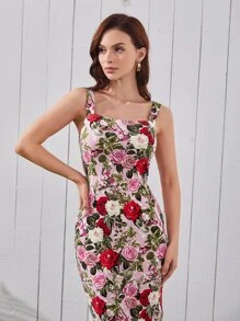 Mulvari Floral Print Slit Back Cami Dress - Multicolor - View 5